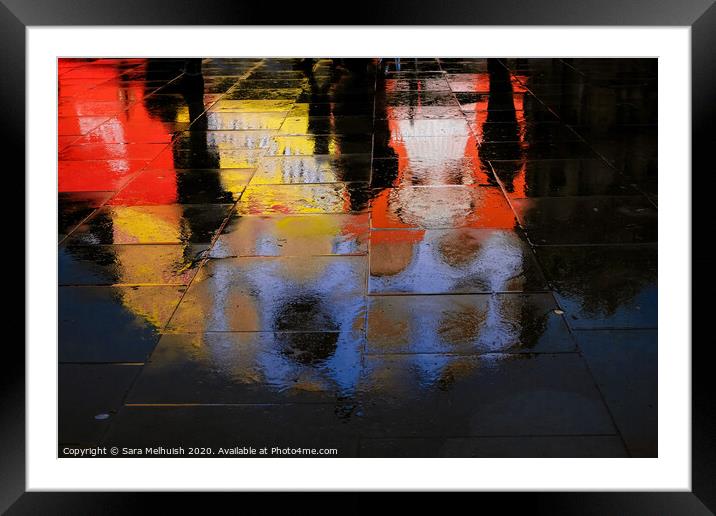 abstract reflections of shadows and neon light in wet pavement Framed Mounted Print by Sara Melhuish