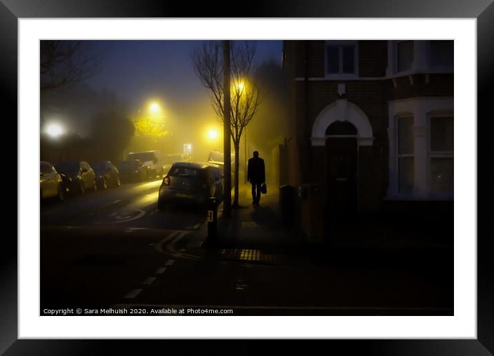 A walk in the fog at dawn Framed Mounted Print by Sara Melhuish