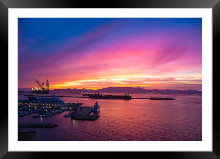 Sunset in the bay of Gibraltar Framed Mounted Print by Piers Thompson