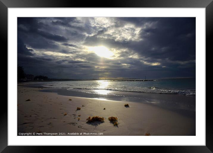 Dover beach in Barbados at Sunset Framed Mounted Print by Piers Thompson