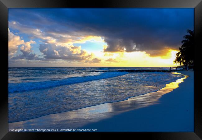 Barbados beach at Sunset Framed Print by Piers Thompson