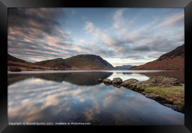 Crummock water reflections Framed Print by Russell Burton