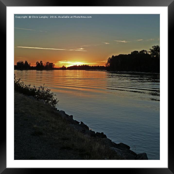 Dusk on the Fraser River, Richmond, Canada Framed Mounted Print by Chris Langley