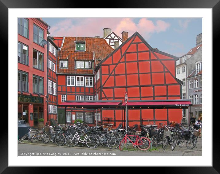 The Red Bicycle, Copenhagen, Denmark Framed Mounted Print by Chris Langley