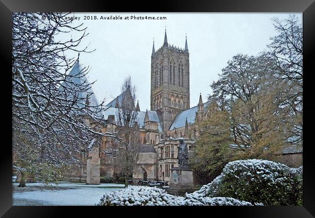 Lincoln Cathedral in the snow. Watercolour Framed Print by Chris Langley