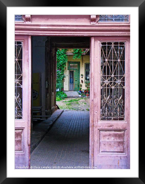 Portal and Courtyard - Layers of entry - Sibiu Rom Framed Mounted Print by Chris Langley