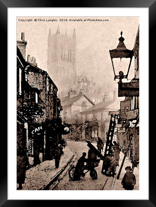 The Straight, Lincoln, 1890s misty day watercolour Framed Mounted Print by Chris Langley