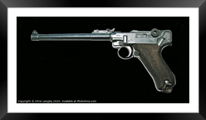 WW1 Luger 9mm Artillery Pistol Framed Mounted Print by Chris Langley