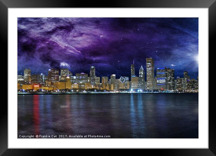 Spacey Chicago Skyline Framed Mounted Print by Frankie Cat