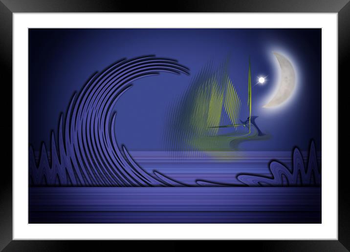 Surfers in the light of the Moon Framed Mounted Print by Dagmar Giers