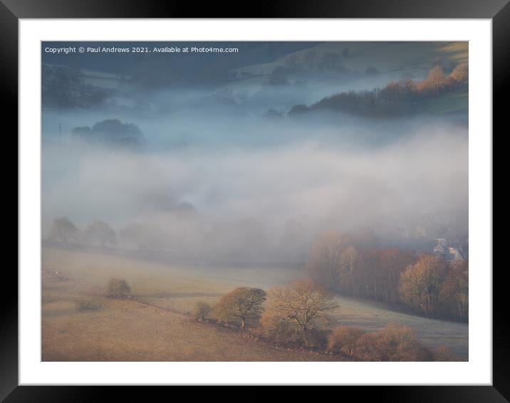Misty morning over Hathersage Framed Mounted Print by Paul Andrews