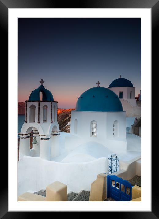 Oia Blue domed Church Framed Mounted Print by Paul Andrews