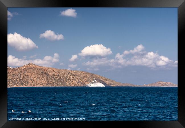 Luxury Yacht, Agios Nikolaos, Crete, Greece Framed Print by Kasia Design