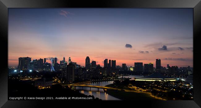 Singapore Skyline at Dusk Framed Print by Kasia Design