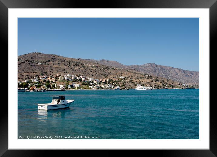 Boat in the Bay, Elounda, Crete, Greece Framed Mounted Print by Kasia Design