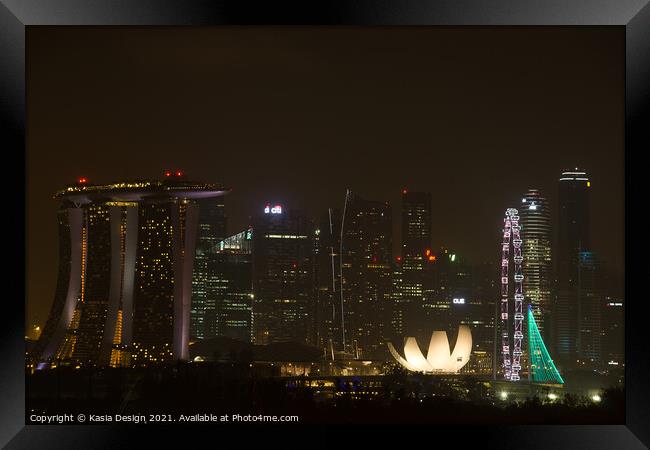 Nighttime City Skyline, Singapore Framed Print by Kasia Design