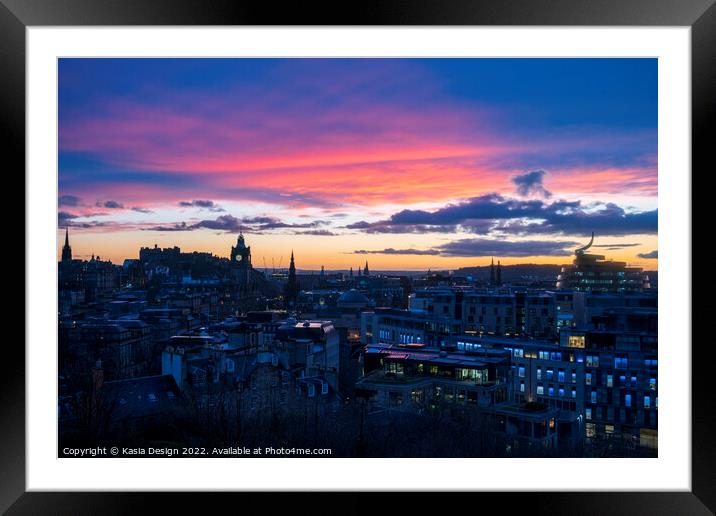 Edinburgh Skyline Dusk from Calton Hill Framed Mounted Print by Kasia Design