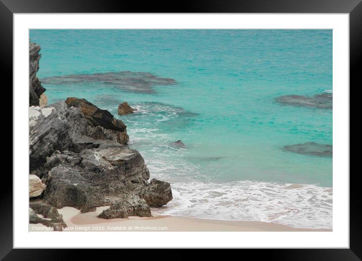Secluded Beach and Turquoise Waters, Bermuda Framed Mounted Print by Kasia Design