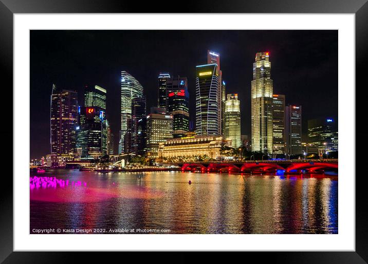 Singapore Financial District and Fullerton Hotel Framed Mounted Print by Kasia Design