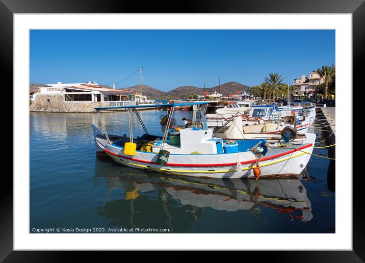 Vibrant Fishing Boats in Elounda Harbour Framed Mounted Print by Kasia Design