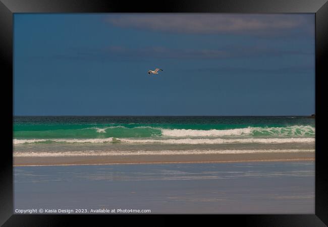 Seagull Soaring above the Atlantic Framed Print by Kasia Design