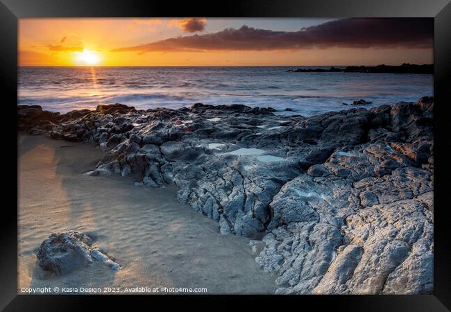 Playa La Arena Sunset on the Rocks, Tenerife Framed Print by Kasia Design