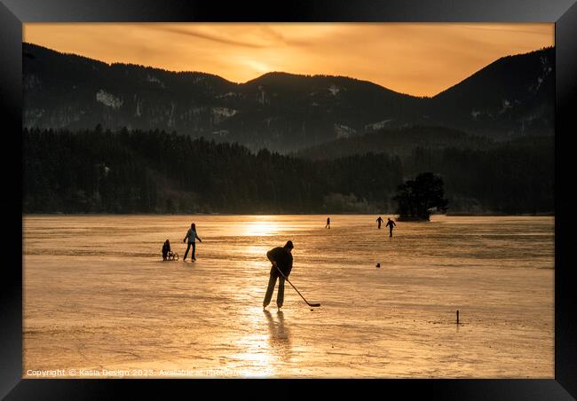 Enjoying frozen Lake at Sunset, Bavaria Framed Print by Kasia Design