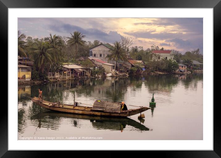 Sampan Reflections on River Framed Mounted Print by Kasia Design