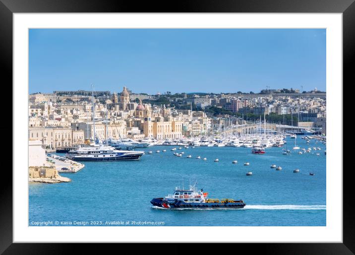 Grand Harbour and Vittoriosa Yacht Marina Framed Mounted Print by Kasia Design