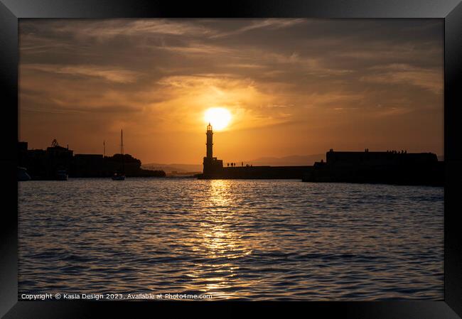 Radiant Sunset over Chania Harbour Framed Print by Kasia Design