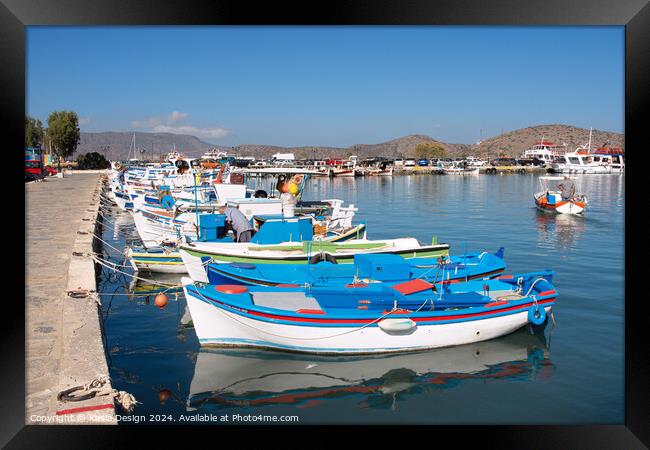 Colourful Fishing Boats in Elounda Harbour Framed Print by Kasia Design