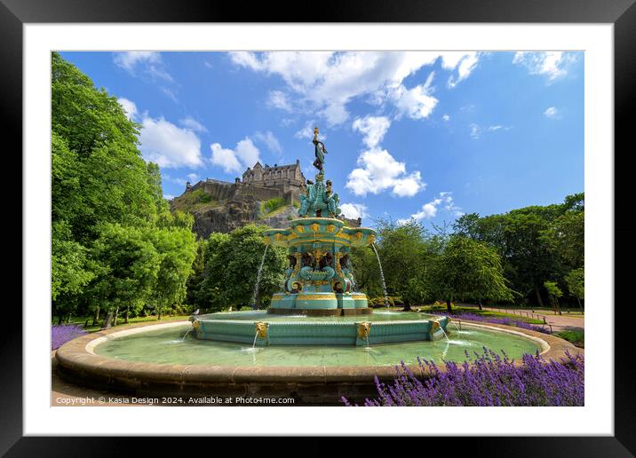 Ross Fountain and Edinburgh Castle Framed Mounted Print by Kasia Design