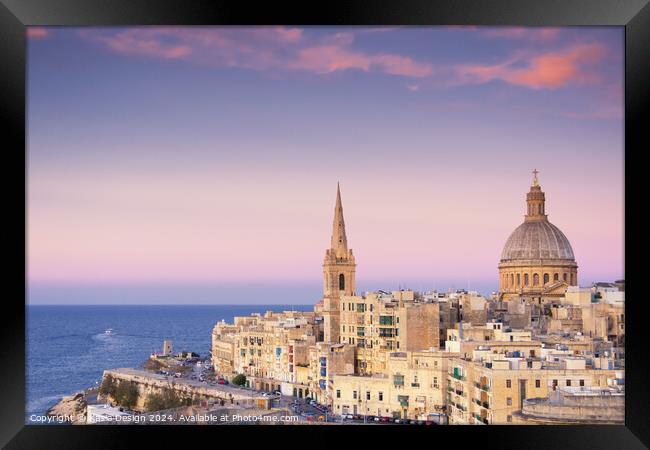 Twilight Glow over Valletta Framed Print by Kasia Design