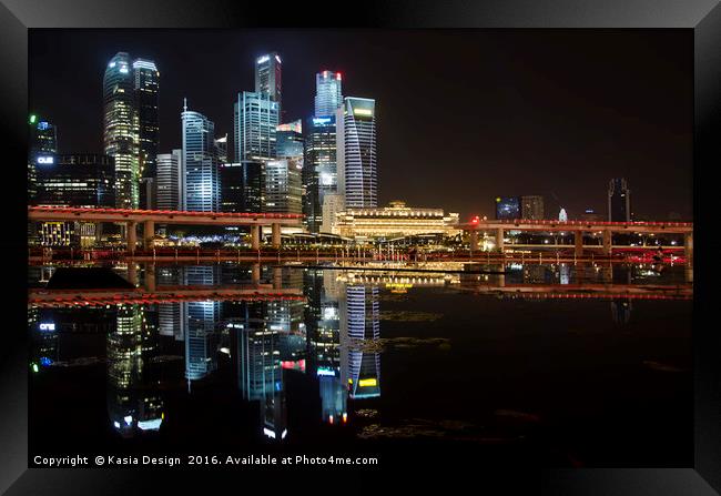 Glittering Singapore Skyline Framed Print by Kasia Design