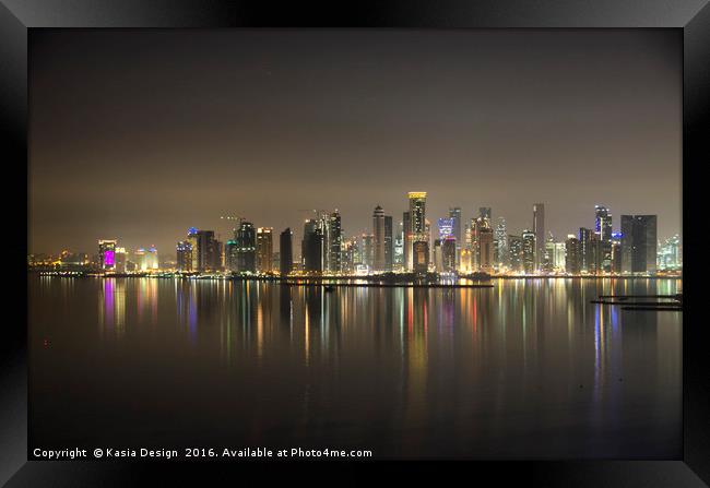 Evening Reflections of Downtown Doha Framed Print by Kasia Design