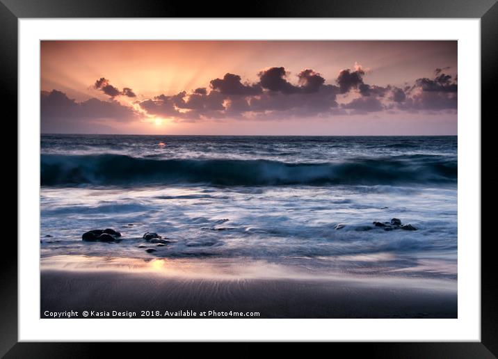 La Arena Beach Sunset Framed Mounted Print by Kasia Design