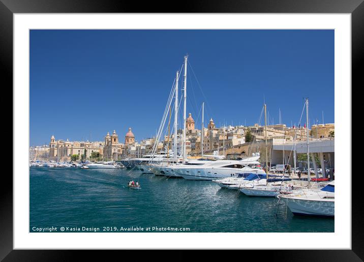 Malta: Vittoriosa Yacht Marina  Framed Mounted Print by Kasia Design