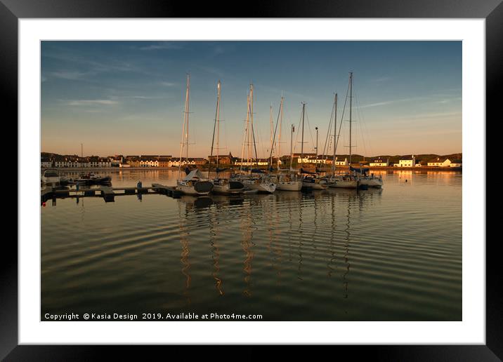 Yachts in the Harbour at Dusk, Port Ellen, Islay Framed Mounted Print by Kasia Design