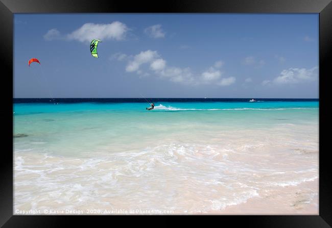 Bonaire: Kite Surfing, Atlantis Beach Framed Print by Kasia Design