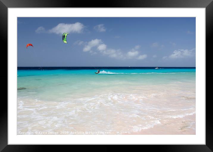 Bonaire: Kite Surfing, Atlantis Beach Framed Mounted Print by Kasia Design