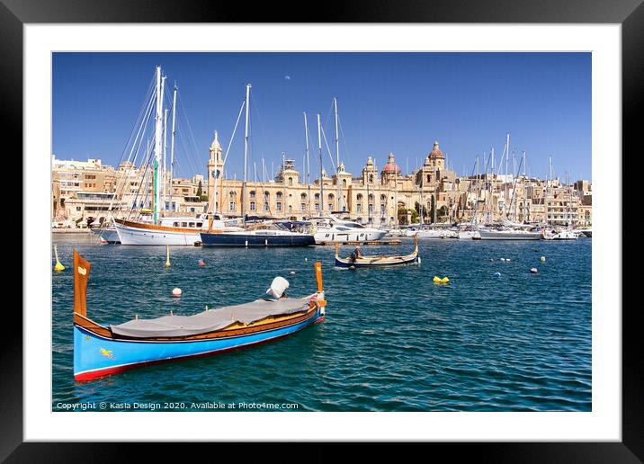 Malta: Traditional Fishing Boat in Vittoriosa Framed Mounted Print by Kasia Design