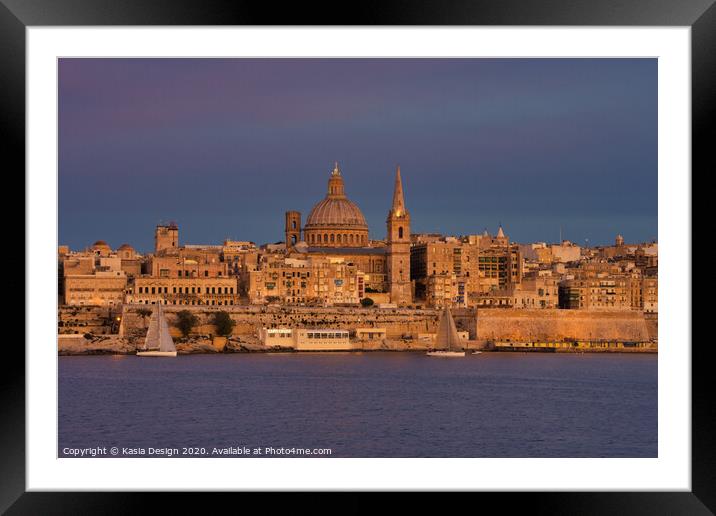 Malta: Valletta Dusk from Sliema Framed Mounted Print by Kasia Design