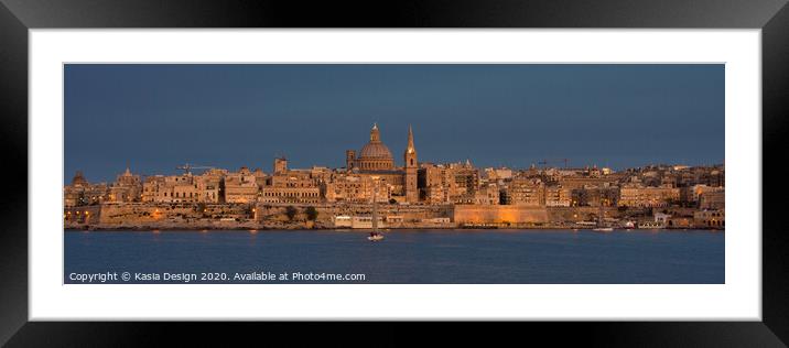 Malta: Valletta Skyline at Dusk Framed Mounted Print by Kasia Design