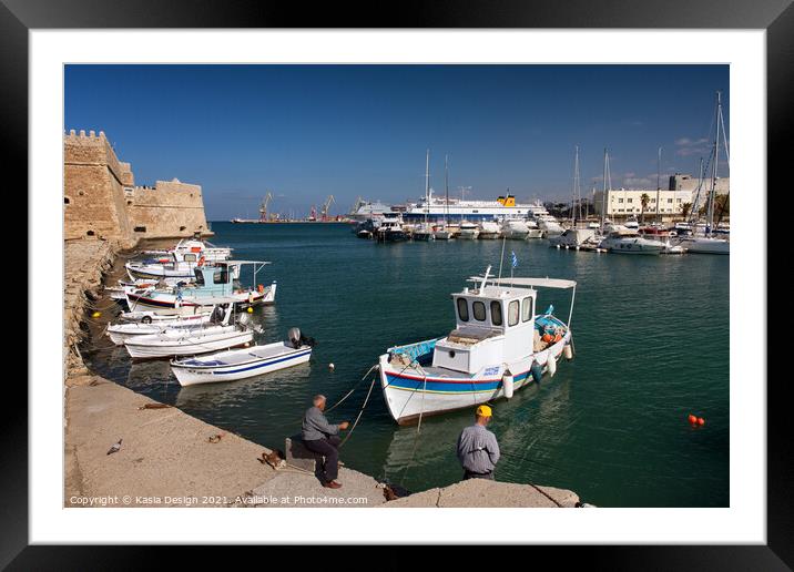 Venetian Harbour, Heraklion, Crete, Greece Framed Mounted Print by Kasia Design