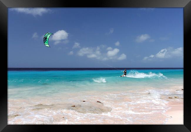 Bonaire: Kite Surfing at Atlantis Beach Framed Print by Kasia Design