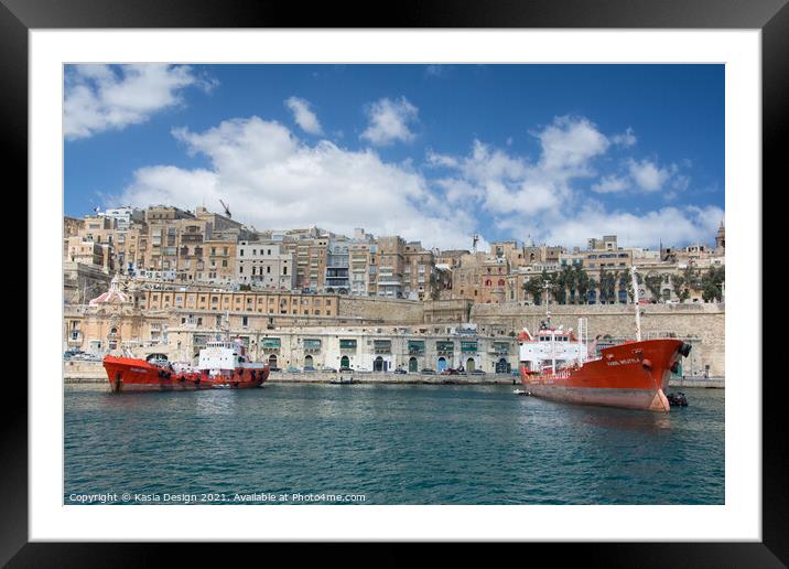 Valletta from the Grand Harbour, Malta Framed Mounted Print by Kasia Design