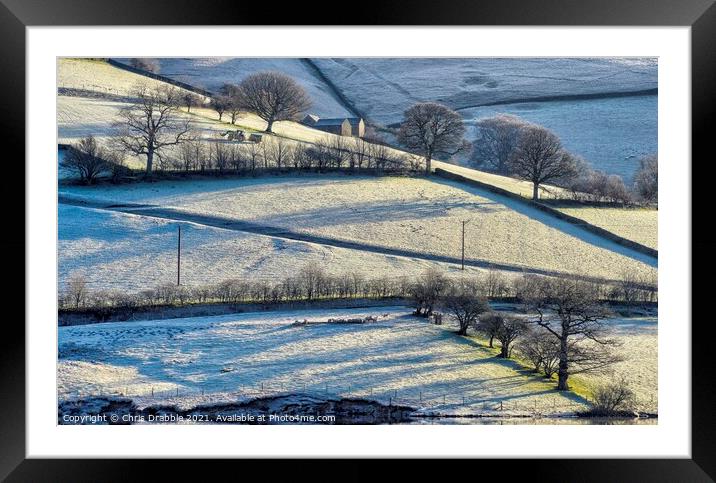 Under Derwent Edge in an early frost Framed Mounted Print by Chris Drabble