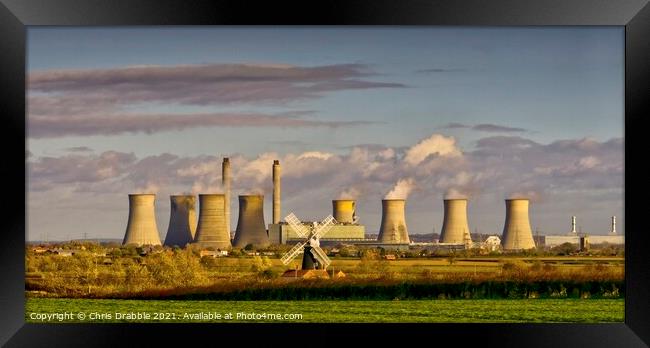 West Burton Power Station and Leverton Windmill Framed Print by Chris Drabble
