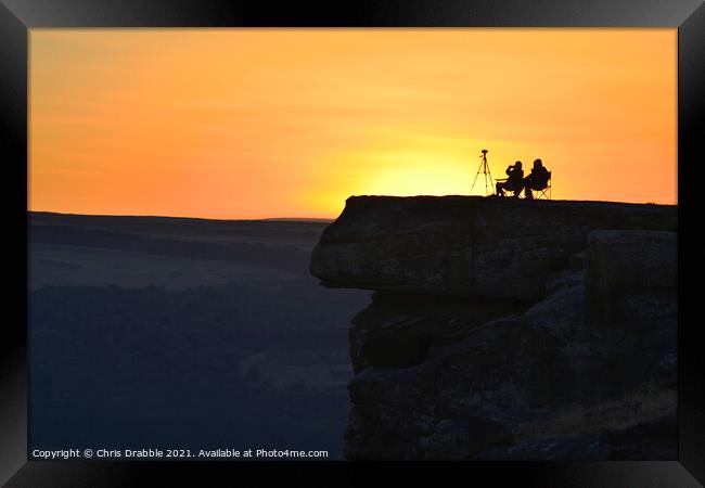 Curbar Edge at sunset Framed Print by Chris Drabble