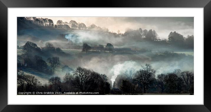 Morning mist in the Derwent Valley.  Framed Mounted Print by Chris Drabble